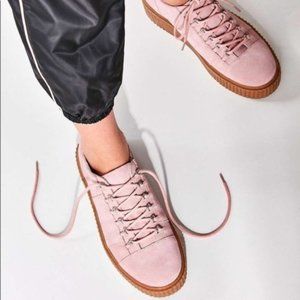 EUC Urban Outfitters Hollie Suede Creeper Trainers Lace Up Shoes Pink Si…